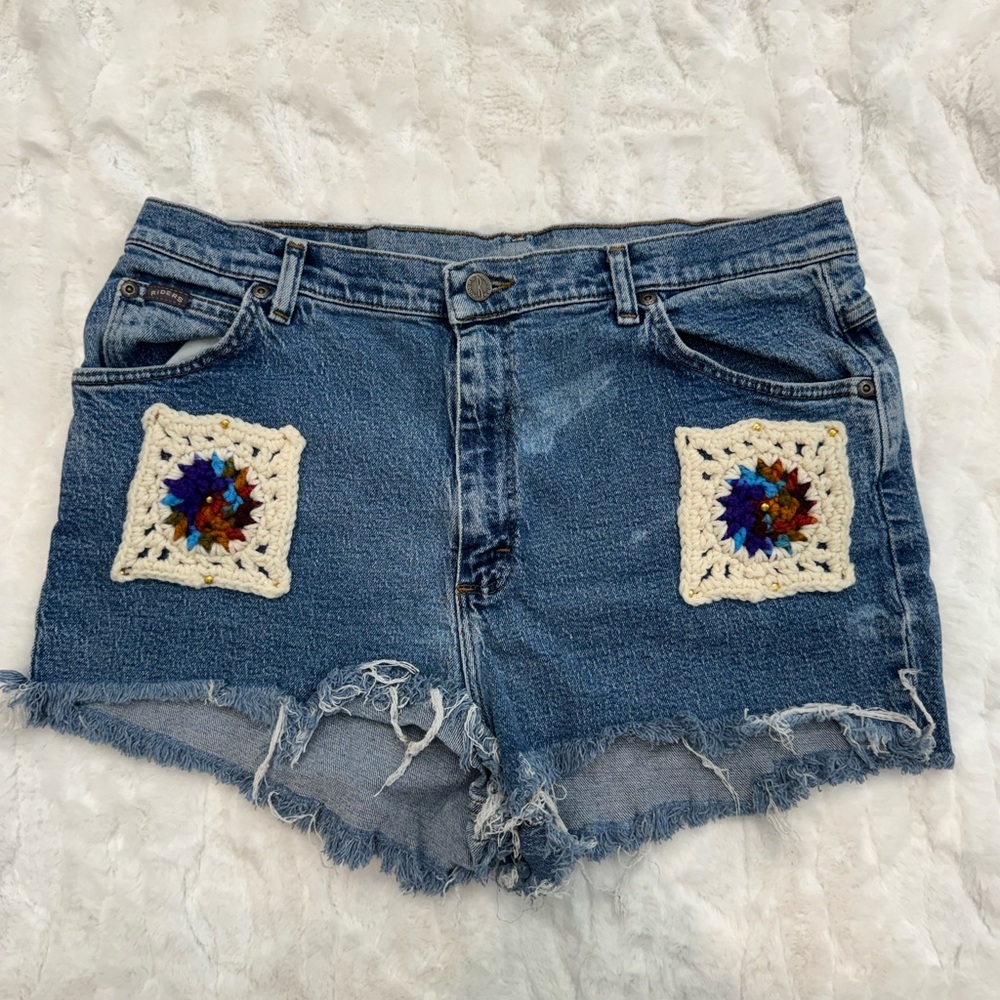 Denim Riders Crochet Patch Women Jean Shorts